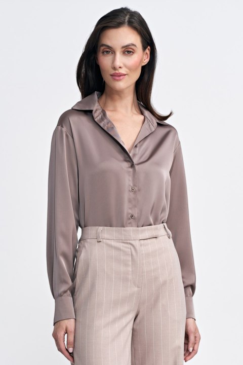 Satynowa koszula body K80 Mocca - Nife Nife Satynowa koszula body K80 Mocca - Nife Nife