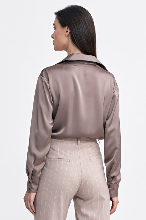 Satynowa koszula body K80 Mocca - Nife Nife Satynowa koszula body K80 Mocca - Nife Nife