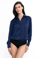 Satynowa koszula body K80 Navy - Nife Nife Satynowa koszula body K80 Navy - Nife Nife