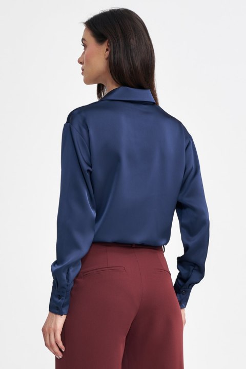 Satynowa koszula body K80 Navy - Nife Nife Satynowa koszula body K80 Navy - Nife Nife