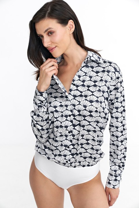 Satynowa koszula body K83 Navy/Wzór - Nife Nife Satynowa koszula body K83 Navy/Wzór - Nife Nife
