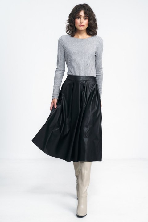 Spódnica Czarna spódnica midi z ecoskóry SP71 Black - Nife Nife Spódnica Czarna spódnica midi z ecoskóry SP71 Black - Nife Nife