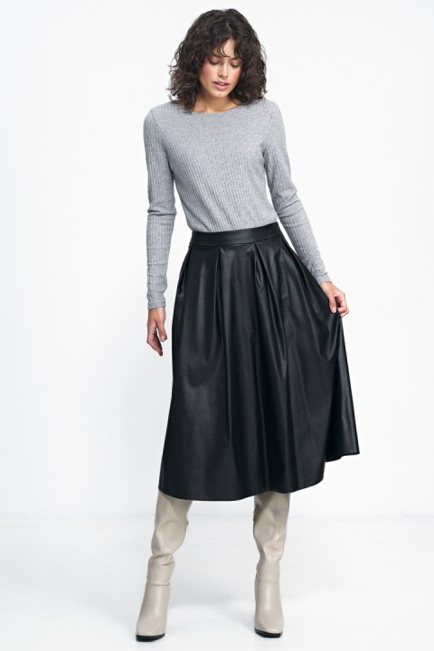 Spódnica Czarna spódnica midi z ecoskóry SP71 Black - Nife Nife Spódnica Czarna spódnica midi z ecoskóry SP71 Black - Nife Nife