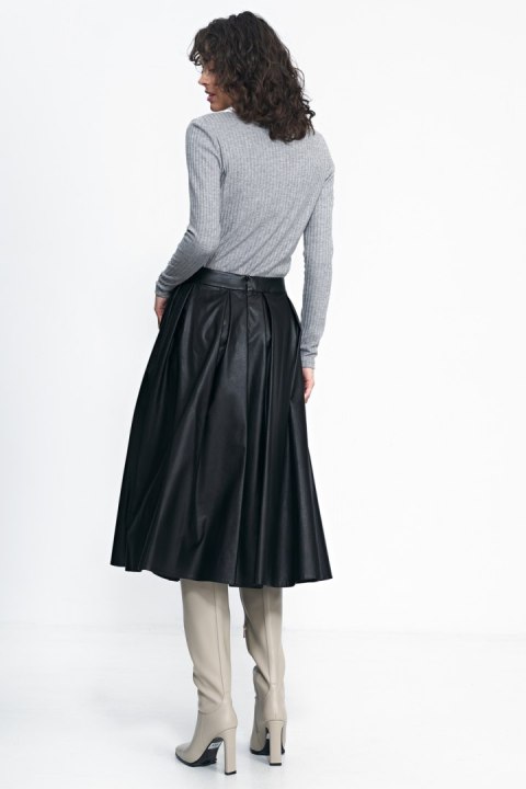 Spódnica Czarna spódnica midi z ecoskóry SP71 Black - Nife Nife Spódnica Czarna spódnica midi z ecoskóry SP71 Black - Nife Nife