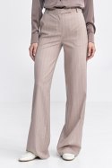 Spodnie bootcu, z krytym guzikiem, prążek SD103 Beige - Nife Nife Spodnie bootcu, z krytym guzikiem, prążek SD103 Beige - Nife Nife