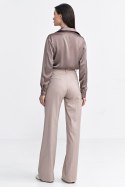 Spodnie bootcu, z krytym guzikiem, prążek SD103 Beige - Nife Nife Spodnie bootcu, z krytym guzikiem, prążek SD103 Beige - Nife Nife