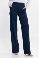 Spodnie bootcut z krytym guzikiem prążek SD103 Navy - Nife Nife Spodnie bootcut z krytym guzikiem prążek SD103 Navy - Nife Nife
