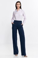 Spodnie bootcut z krytym guzikiem prążek SD103 Navy - Nife Nife Spodnie bootcut z krytym guzikiem prążek SD103 Navy - Nife Nife