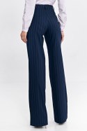 Spodnie bootcut z krytym guzikiem prążek SD103 Navy - Nife Nife Spodnie bootcut z krytym guzikiem prążek SD103 Navy - Nife Nife