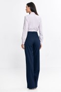 Spodnie bootcut z krytym guzikiem prążek SD103 Navy - Nife Nife Spodnie bootcut z krytym guzikiem prążek SD103 Navy - Nife Nife