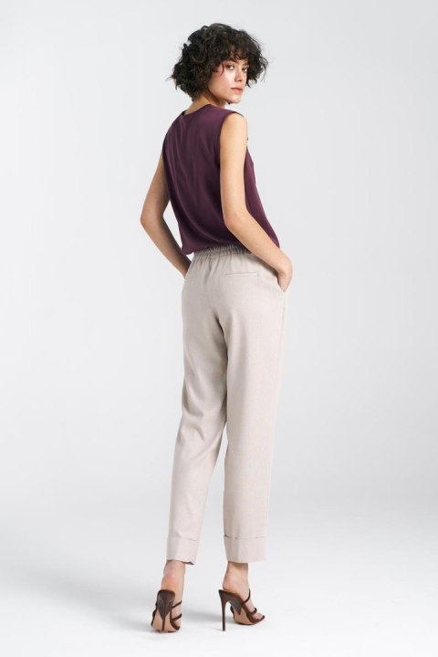 Spodnie lniane z gumką w pasie SD84 Beige - Nife Nife Spodnie lniane z gumką w pasie SD84 Beige - Nife Nife