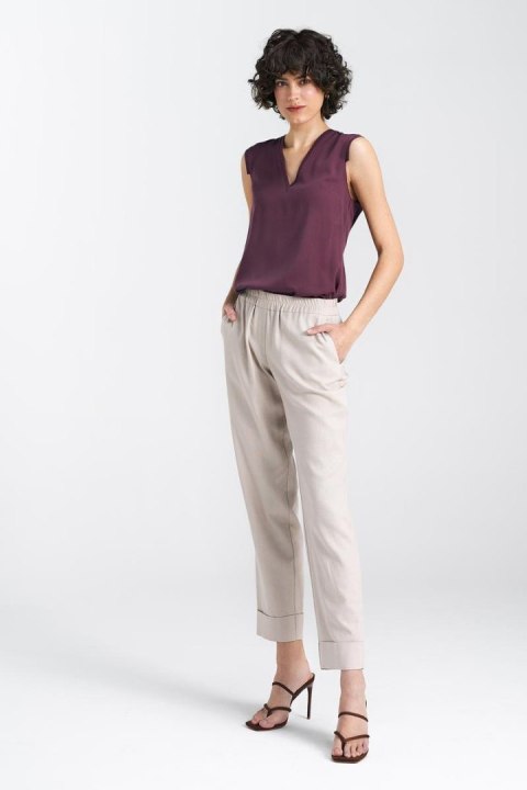 Spodnie lniane z gumką w pasie SD84 Beige - Nife Nife Spodnie lniane z gumką w pasie SD84 Beige - Nife Nife