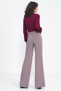 Spodnie wide leg w bordową jodełkę SD82 Bordo - Nife Nife Spodnie wide leg w bordową jodełkę SD82 Bordo - Nife Nife