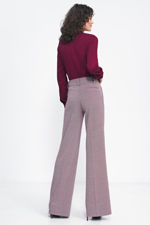Spodnie wide leg w bordową jodełkę SD82 Bordo - Nife Nife Spodnie wide leg w bordową jodełkę SD82 Bordo - Nife Nife