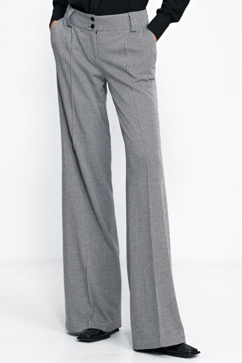 Spodnie wide leg w czarną jodełkę SD82 Black - Nife Nife Spodnie wide leg w czarną jodełkę SD82 Black - Nife Nife