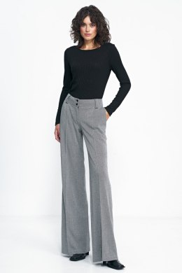 Spodnie wide leg w czarną jodełkę SD82 Black - Nife Nife