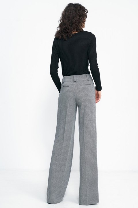 Spodnie wide leg w czarną jodełkę SD82 Black - Nife Nife Spodnie wide leg w czarną jodełkę SD82 Black - Nife Nife