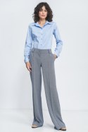 Spodnie wide leg w granatową jodełkę SD82 Navy - Nife Nife Spodnie wide leg w granatową jodełkę SD82 Navy - Nife Nife
