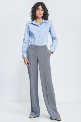 Spodnie wide leg w granatową jodełkę SD82 Navy - Nife Nife