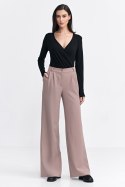 Spodnie z zakładkami wide leg SD104 Beige - Nife Nife Spodnie z zakładkami wide leg SD104 Beige - Nife Nife