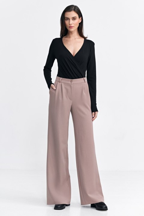 Spodnie z zakładkami wide leg SD104 Beige - Nife Nife Spodnie z zakładkami wide leg SD104 Beige - Nife Nife