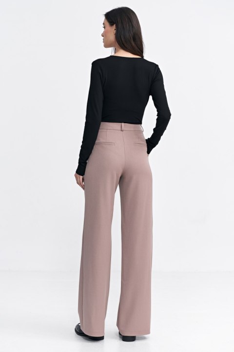 Spodnie z zakładkami wide leg SD104 Beige - Nife Nife Spodnie z zakładkami wide leg SD104 Beige - Nife Nife
