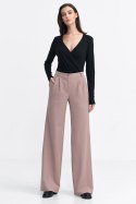 Spodnie z zakładkami wide leg SD104 Beige - Nife Nife Spodnie z zakładkami wide leg SD104 Beige - Nife Nife