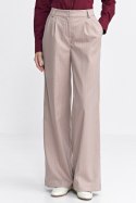 Spodnie z zakładkami wide leg prążek SD105 Beige - Nife Nife Spodnie z zakładkami wide leg prążek SD105 Beige - Nife Nife
