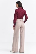Spodnie z zakładkami wide leg prążek SD105 Beige - Nife Nife Spodnie z zakładkami wide leg prążek SD105 Beige - Nife Nife