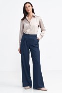 Spodnie z zakładkami wide leg prążek SD105 Navy - Nife Nife Spodnie z zakładkami wide leg prążek SD105 Navy - Nife Nife
