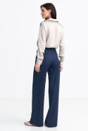 Spodnie z zakładkami wide leg prążek SD105 Navy - Nife Nife Spodnie z zakładkami wide leg prążek SD105 Navy - Nife Nife