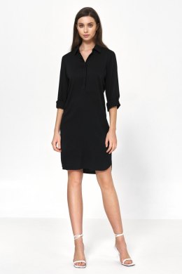 Sukienka Czarna sukienka oversize z podwijanym rękawem S226 Black - Nife Nife