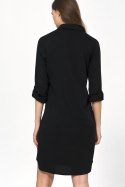 Sukienka Czarna sukienka oversize z podwijanym rękawem S226 Black - Nife Nife Sukienka Czarna sukienka oversize z podwijanym rękawem S226 Black - Nife Nife