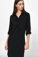 Sukienka Czarna sukienka oversize z podwijanym rękawem S226 Black - Nife Nife Sukienka Czarna sukienka oversize z podwijanym rękawem S226 Black - Nife Nife