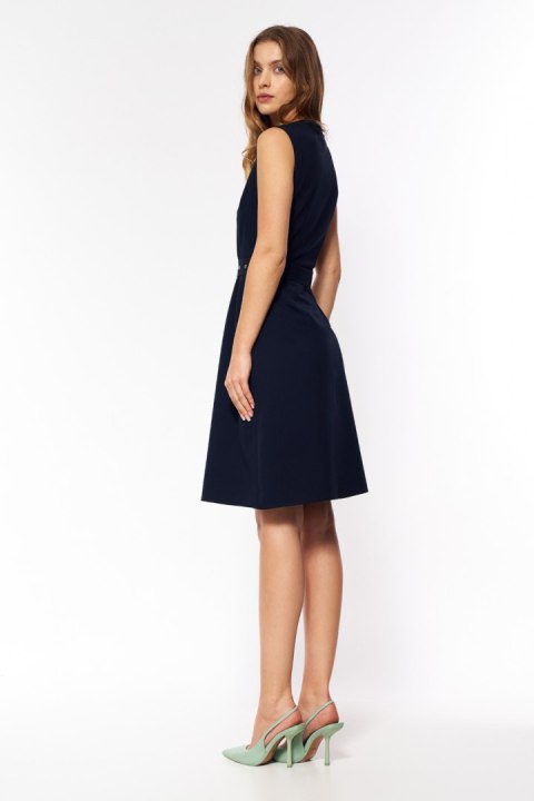 Sukienka Granatowa elegancka sukienka bez rękawów S200 Navy - Nife Nife Sukienka Granatowa elegancka sukienka bez rękawów S200 Navy - Nife Nife