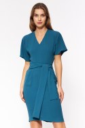 Sukienka Lazurowa elegancka sukienka z wiązaniem w pasie S204 Lazur - Nife Nife Sukienka Lazurowa elegancka sukienka z wiązaniem w pasie S204 Lazur - Nife Nife