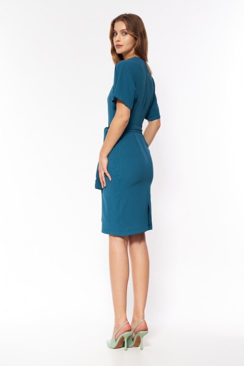 Sukienka Lazurowa elegancka sukienka z wiązaniem w pasie S204 Lazur - Nife Nife Sukienka Lazurowa elegancka sukienka z wiązaniem w pasie S204 Lazur - Nife Nife