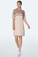 Sukienka Prosta sukienka z kieszeniami w beżową kratę S160 Beige/Krata - Nife Nife Sukienka Prosta sukienka z kieszeniami w beżową kratę S160 Beige/Krata - Nife Nife