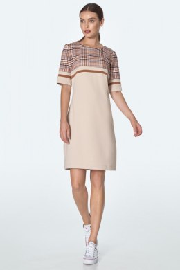 Sukienka Prosta sukienka z kieszeniami w beżową kratę S160 Beige/Krata - Nife Nife