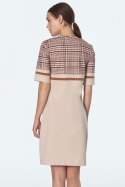 Sukienka Prosta sukienka z kieszeniami w beżową kratę S160 Beige/Krata - Nife Nife Sukienka Prosta sukienka z kieszeniami w beżową kratę S160 Beige/Krata - Nife Nife