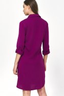 Sukienka Purpurowa sukienka oversize z podwijanym rękawem S226 Purpura - Nife Nife Sukienka Purpurowa sukienka oversize z podwijanym rękawem S226 Purpura - Nife Nife