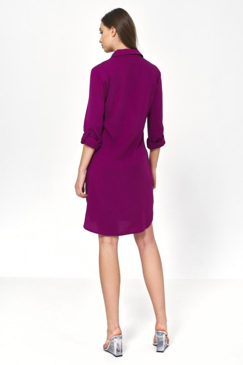 Sukienka Purpurowa sukienka oversize z podwijanym rękawem S226 Purpura - Nife Nife Sukienka Purpurowa sukienka oversize z podwijanym rękawem S226 Purpura - Nife Nife