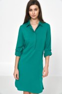 Sukienka Zielona sukienka oversize z podwijanym rękawem S226 Green - Nife Nife Sukienka Zielona sukienka oversize z podwijanym rękawem S226 Green - Nife Nife