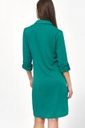 Sukienka Zielona sukienka oversize z podwijanym rękawem S226 Green - Nife Nife Sukienka Zielona sukienka oversize z podwijanym rękawem S226 Green - Nife Nife