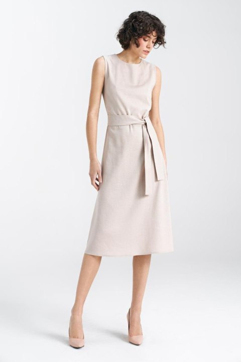 Sukienka lniana bez rękawów S237 Beige - Nife Nife Sukienka lniana bez rękawów S237 Beige - Nife Nife