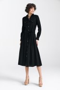 Sukienka lniana zapinana na napy S241 Black - Nife Nife Sukienka lniana zapinana na napy S241 Black - Nife Nife
