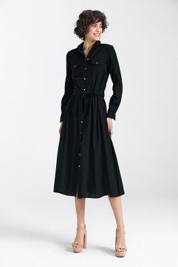 Sukienka lniana zapinana na napy S241 Black - Nife Nife