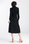 Sukienka lniana zapinana na napy S241 Black - Nife Nife Sukienka lniana zapinana na napy S241 Black - Nife Nife