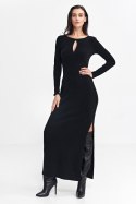 Sukienka maxi z łezką na dekolcie S261 Black - Nife Nife Sukienka maxi z łezką na dekolcie S261 Black - Nife Nife