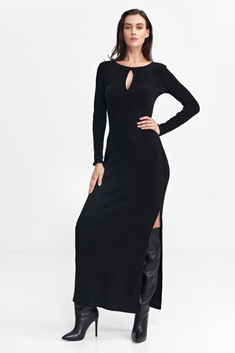 Sukienka maxi z łezką na dekolcie S261 Black - Nife Nife Sukienka maxi z łezką na dekolcie S261 Black - Nife Nife